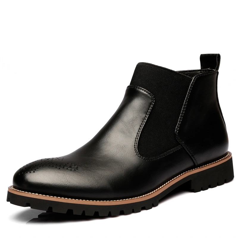 Men’s Leather Chelsea Martin Ankle Boots – Slip-On Rubber Sole